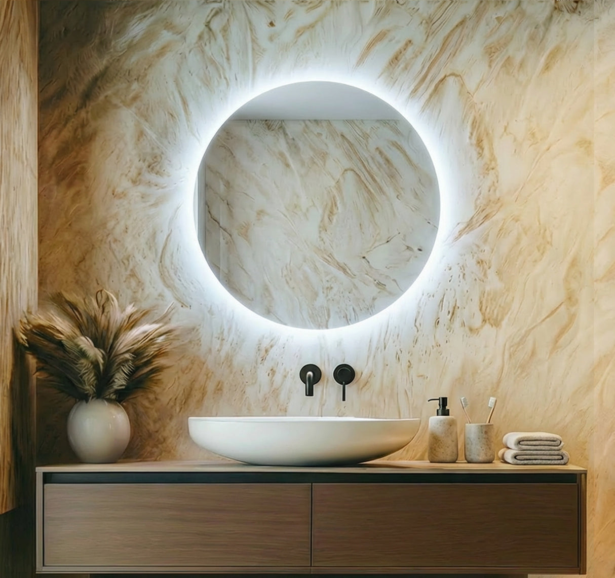 Daisy Round Backlit Bathroom Mirror (Slim)