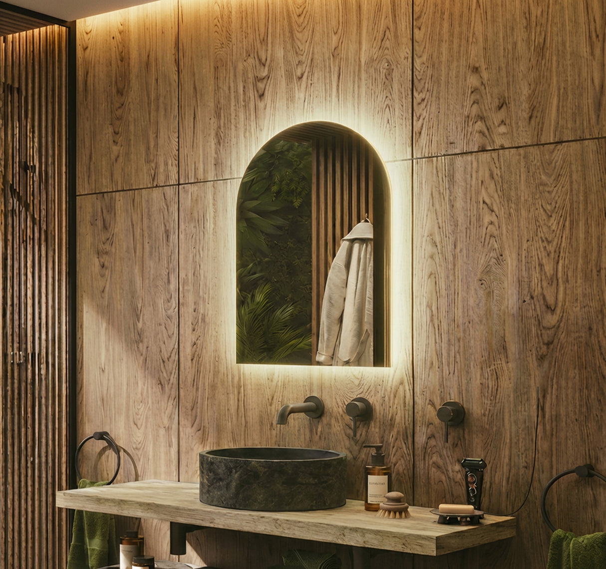 Rosie Arched Backlit Bathroom Mirror (Shaver)
