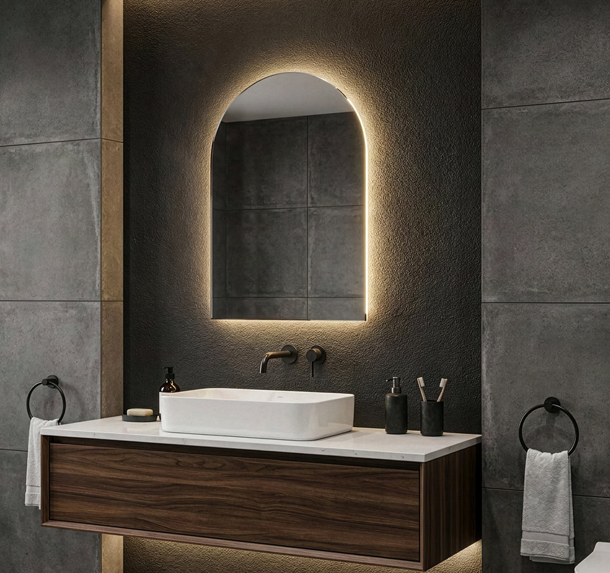 Rosie Arched Backlit Bathroom Mirror (Shaver)