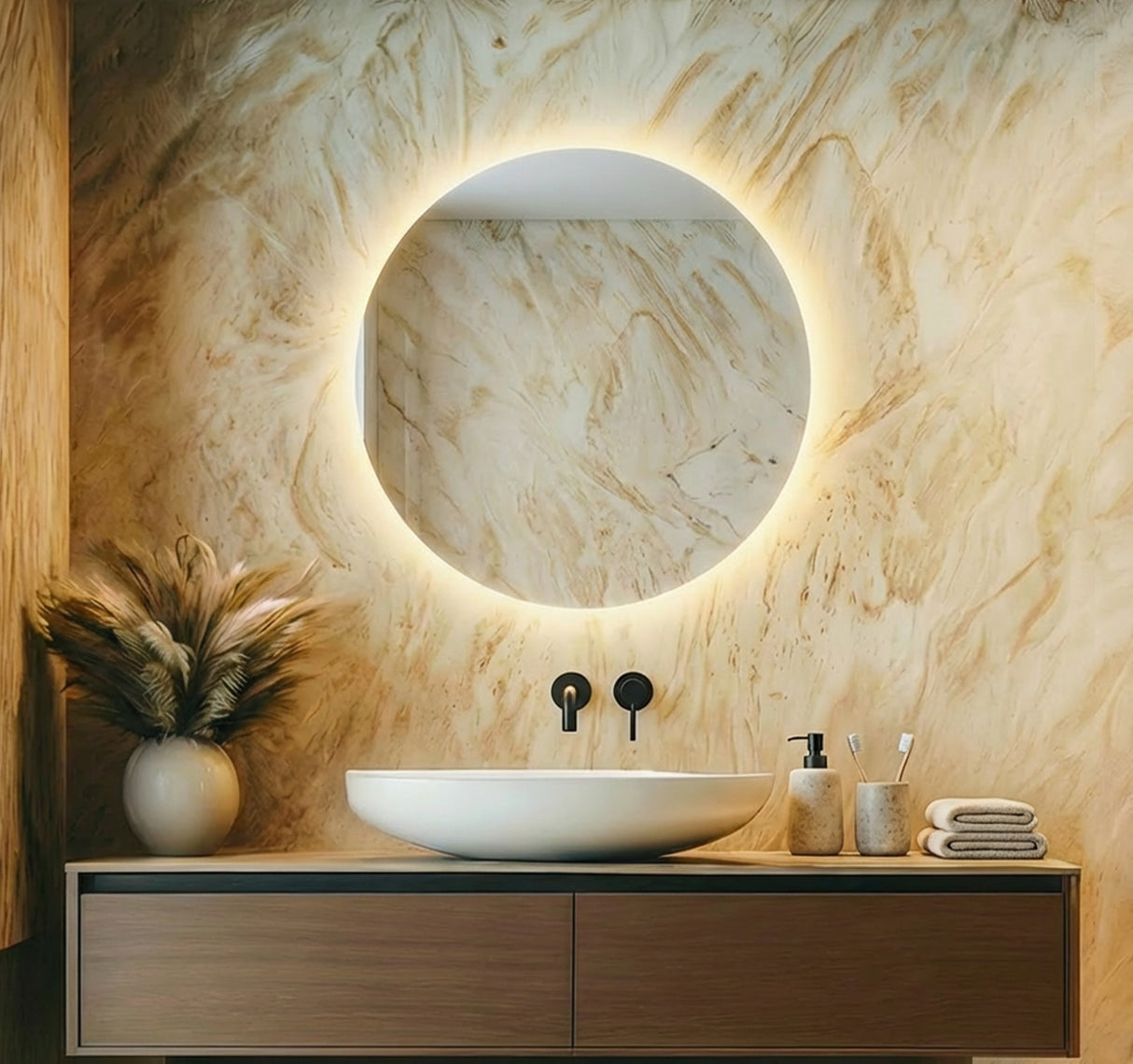 Daisy Round Backlit Bathroom Mirror (Slim)
