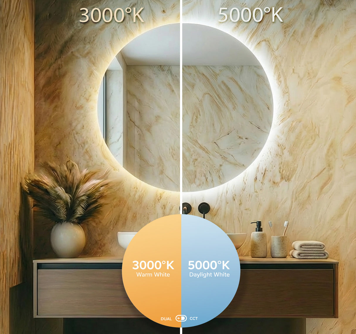 Daisy Round Backlit Bathroom Mirror (Slim)