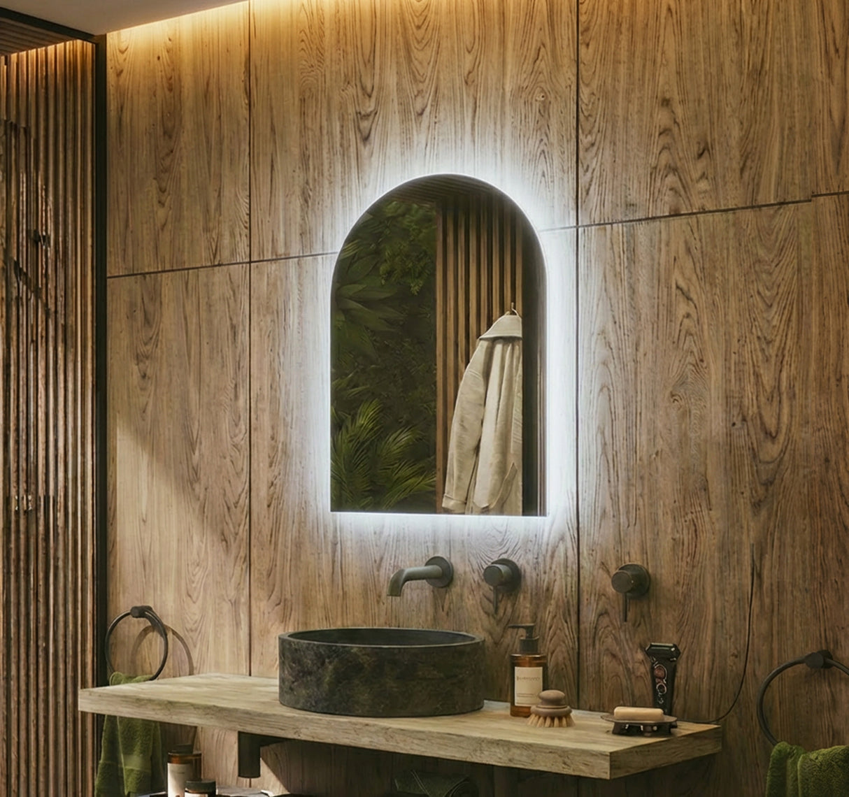 Rosie Arched Backlit Bathroom Mirror (Shaver)