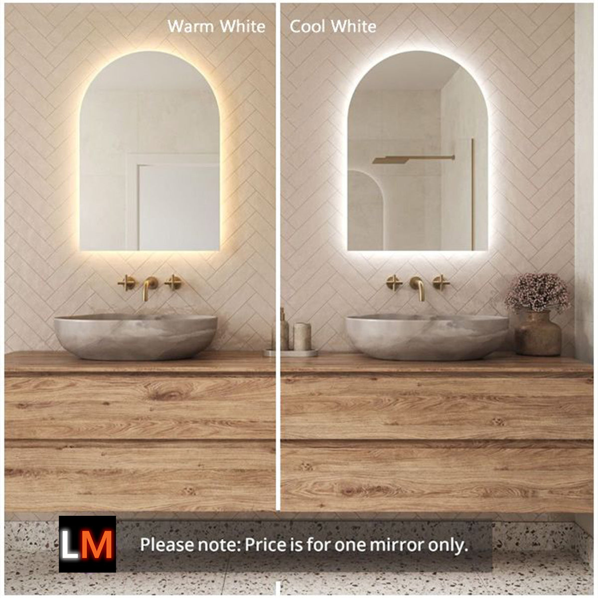 Lola Arched Backlit Bathroom Mirror (Slim)