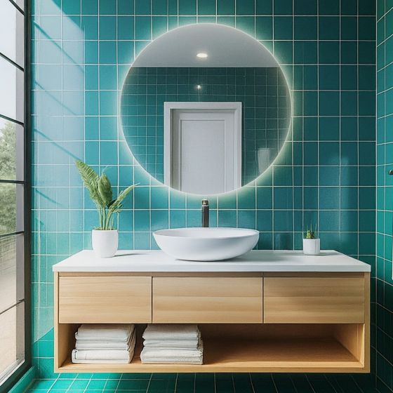 Daisy Round Backlit Bathroom Mirror (Slim)