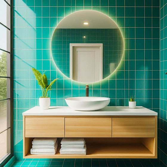 Daisy Round Backlit Bathroom Mirror (Slim)