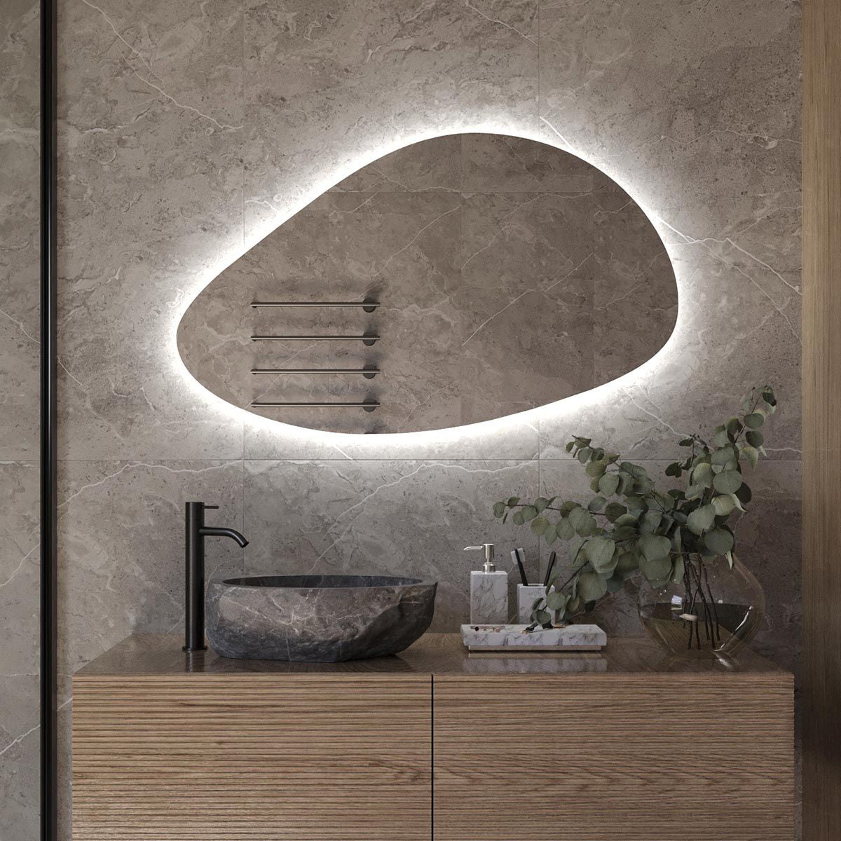 Nira Pebble Backlit Bathroom Mirror (Slim)
