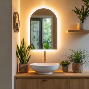 Arched Backlit Bathroom Mirror (Shaver)