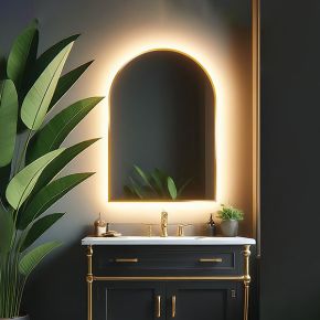 Arched Brass Frame Backlit Bathroom Mirror (Slim)